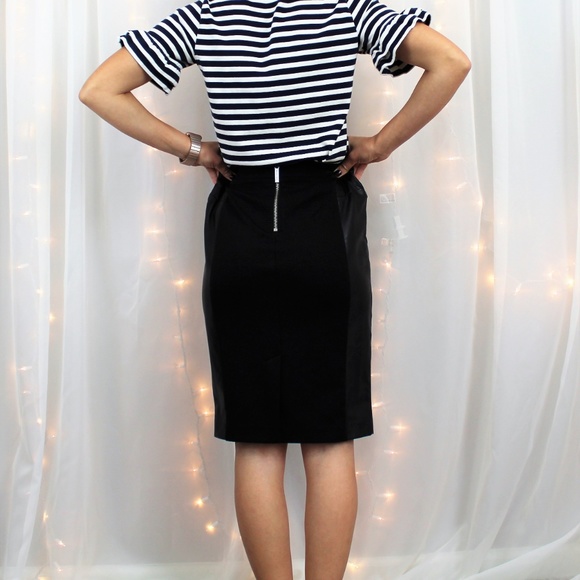 SOLD Michael Kors Leather Trim Black Pencil Skirt - Picture 2 of 8